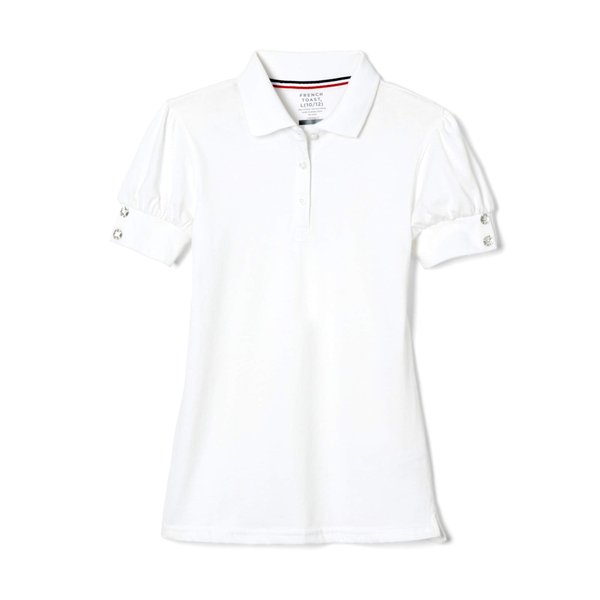 French Toast girls Puff-sleeve School Uniform Polo Shirt, White, 10 12 US