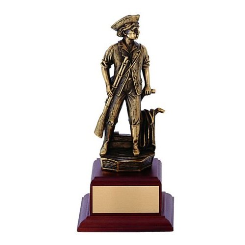 SHOP AWARDS AND GIFTS Customizable 9-1/2 Inch Minuteman Antique Bronze Trophy Walnut Finished Base, Includes Personalization