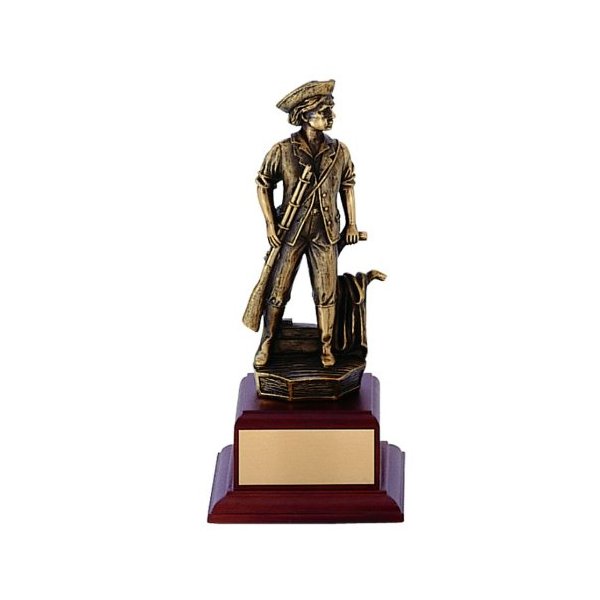 SHOP AWARDS AND GIFTS Customizable 9-1/2 Inch Minuteman Antique Bronze Trophy Walnut Finished Base, Includes Personalization