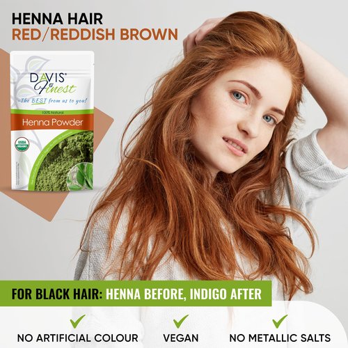 Davis Finest Henna Hair Dye 250g, Organic, Natural Henna Powder Hair Color, Beard Dye