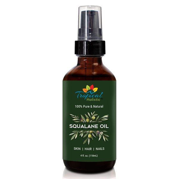 Tropical Holistic 100% Squalane Oil - Pure Plant Derived Vegan All Body Moisturizing Serum (4oz / 118mL) - Ideal Squalane Oil for Face, Body, Hair & Nails