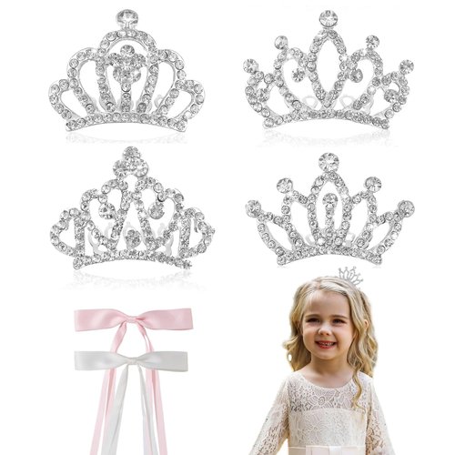 JINYEAH 4PCS Small Tiara Princess Hair Accessories Mini Tiara Small Crown Tiara for Little Girls Mini Tiara Princess Crown Coronas Para Niñas Crown Hair Clip for Weeding Birthday Princess Costume Party Cake Decoration