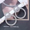 Sttiafay Vintage Crystal Circle Drop Earrings Double Circle Hoop Earrings Silver Cz Circle Dangle Earrings CZ Hollow Circle Earrings Jewelry for Women and Girls