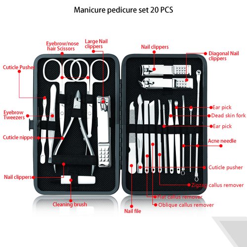 Manicure Set Nail Clippers Pedicure Kit 20 Pieces Stainless Steel Manicure Kit, Professional Grooming Kits, Nail Care Tools with Travel Case