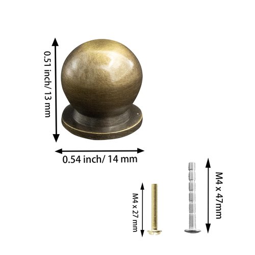 AUXBC Mini Round Solid Brass Knobs, 1/2 Inch (14mm) Diameter Antique Metal Cabinet Drawer Pulls, Modern Kitchen Dresser Handle Knobs for Kitchen, Jewelry Box with Screws, Bronze, 4PCS