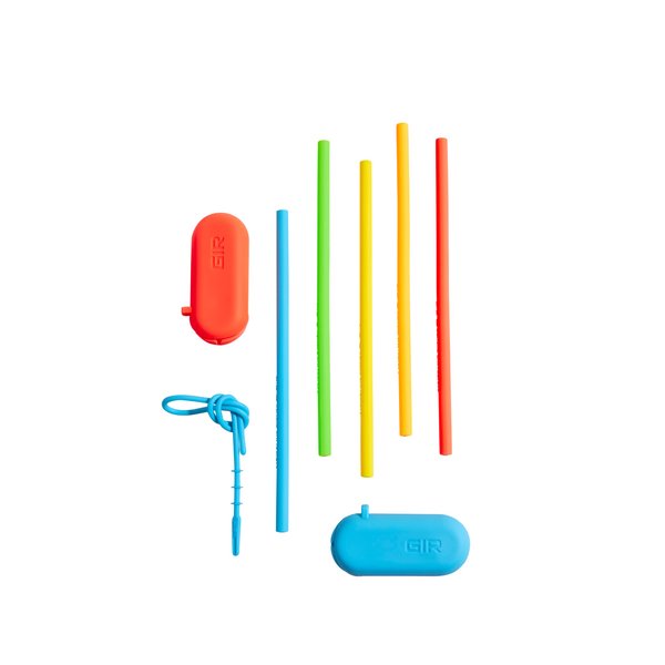 GIR: Get It Right Reusable Silicone Straws with Travel Case and Clean Wand, Eco-Friendly Drinking Straws for Hot and Cold Beverages, 5-Pack (Electric)