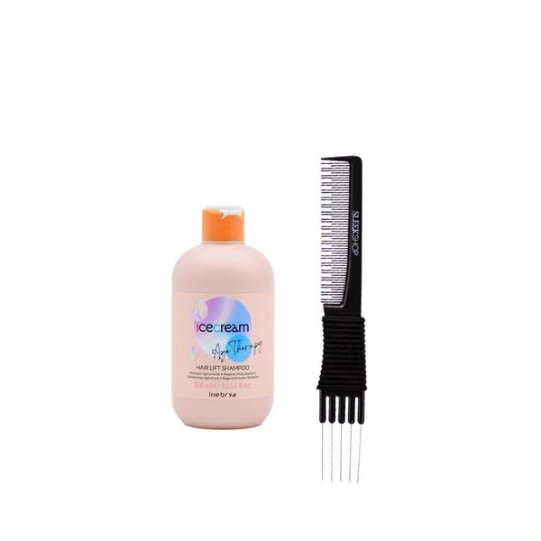 kuss Inebrya Ice Cream Age-Therapy with Collagen Hair Lift Shampoo (10.14 oz) with Teasing Comb Pack of 1