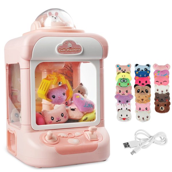 Claw Machine for Kids,Mini Vending Machines Candy Grabber Prize Dispenser Toys for Girls,Electronic Arcade Claw Game Machine for Party Birthday with Lights Sound & 20 Plush Toys