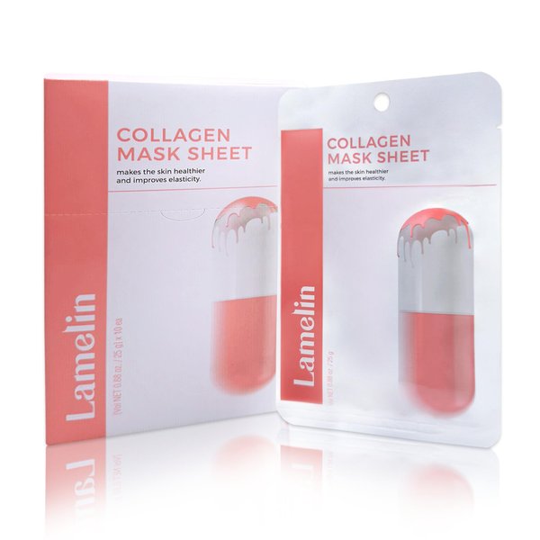 Lamelin Collagen Niacinamide Sheet Mask, 10 Pack, Sea Water Anti Aging Skin Elasticity Hydrating Made In Korea