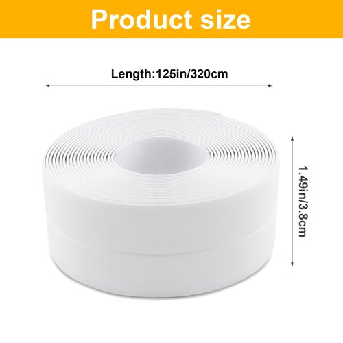 2 Pack Caulk Tape Sealant Strip, PVC Self Adhesive Tub Caulk Strip Tape, Sealant Tape, Used for Toilet Bowl Bathroom Bathtub Kitchen Floor Wall Edge (1.5" x 10.5Ft)