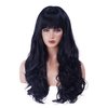 NJJYXH 26 Inches Natural Black Wigs for Women Long Black Wavy Wig with Neat Bangs Synthetic Natural Brunette Wig for Cosplay,Halloween,Daily Use