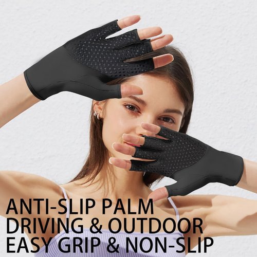 SayWow Fingerless Gloves for Women Sun UV Protection for Touchscreen, Gel Manicures, Driving, Black