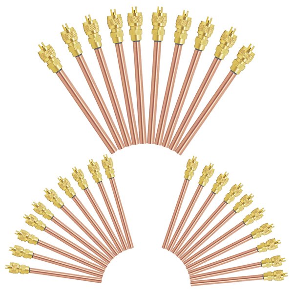 30Pcs Access Service Valve, 1/4'' SAE x 1/4'' OD x 3.54'' Stem Core Brass Copper Filling Access Valves, Air Conditioner Service Valve Charge Needle Valve