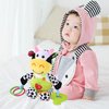 Interactive 3D Teethers Musical Baby Toy-Plush Stroller Hanging Doll for Infant Babies Stuffed Animal Activity Soft Toys with Multi-Sensory Crinkle, Rattle & Textures for Tummy Time 0-3 Years Cow