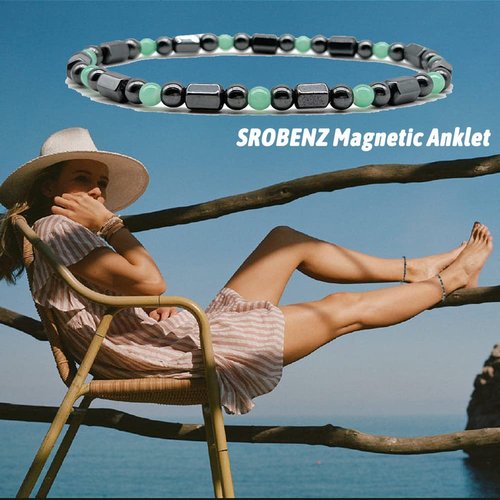 SROBENZ 12 Pcs Therapy Hematite Anklet Bracelet Energy Healing Anklet Set for Women Men Lymphatic Drainage Anti-Anxiety Magnetic Obsidian Beach Anklets Bracelet