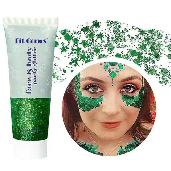 Green Body Glitter,Mermaid Face Glitter Gel,St.Patricks Day Body Glitter,Sparkly Glitter Makeup Chunky Glitter for Face Body Hair Eyes Lip,St.Patricks Day Accessories,Body Glitter for Women and Kid