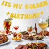 Pre-Strung It's My Golden Birthday Banner including 1 PC Happy Golden Birthday Cake Topper Set for Golden Birthday Party Glitther Gold Happy Birthday Decorations Gold Birthday Party Supplies