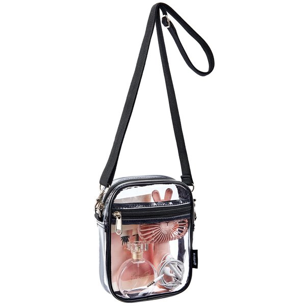 gdbis Clear Crossbody Bag, Stadium Approved Clear Purse Bag for Concerts Sports Events, Black
