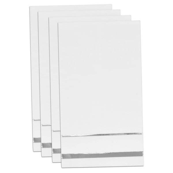 100 Silver Lined Guest Napkins Trim Disposable Elegant 3 Ply Dinner Hand Paper Napkin for Bathroom Wedding Reception Anniversary Birthday Foil Decorative Towels