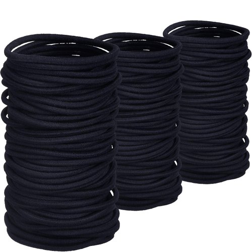 TecUnite 200 Pieces No-metal Hair Elastics Bulk Rubber Bands Hair Ties Ponytail Holders Hair Bands for Women Girls (Black,2 mm X 3.5 cm)