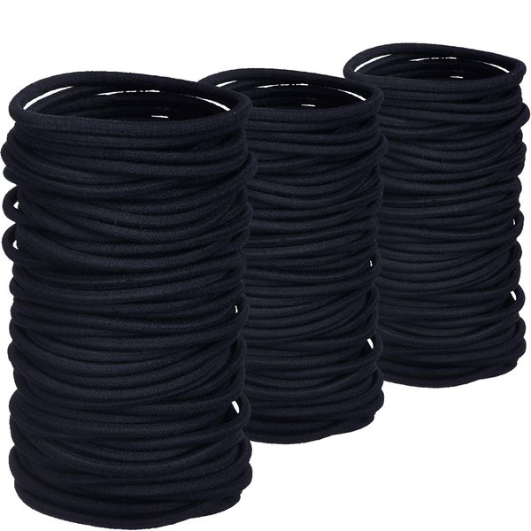 TecUnite 200 Pieces No-metal Hair Elastics Bulk Rubber Bands Hair Ties Ponytail Holders Hair Bands for Women Girls (Black,2 mm X 3.5 cm)