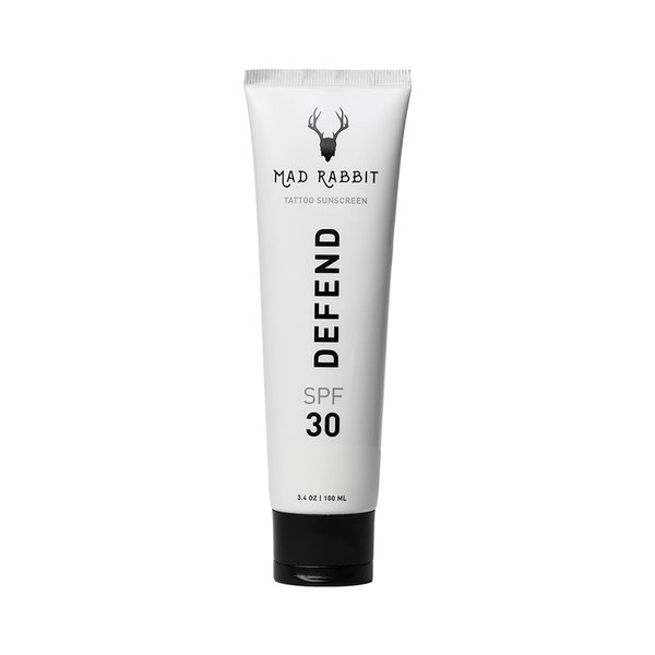 Mad Rabbit Defend Tattoo Sunscreen- SPF 30 100mL Tube- All-Natural Mineral Sunscreen Lotion - Tattoo Fade Protection and Moisturizer, Anti-Aging Formula
