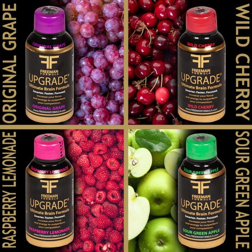 Freeman Formula Upgrade Liquid Energy Shot Brain Supplement - Brain Booster - Focus Supplement - Nootropics Brain Support Supplement - Mood Boost and Stress Relief - 4 Flavor Variety (1.8 FL oz)