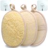 TEXNINC 3 Pack Natural Loofah Bath Exfoliation Body Scrubber & Shower Sponge, Eco-Friendly Biodegradable Exfoliating Scrubber for Women & Men, Beige