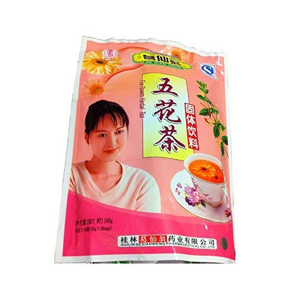 Five Flowers Herbal Tea, 16 Sachets (Pack of 2)