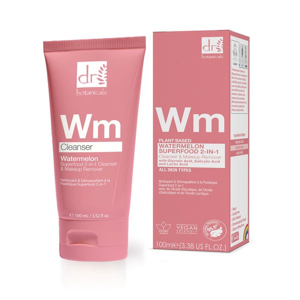 Dr Botanicals Watermelon Cleanser & Makeup Remover 100ml | Targets Blemishes and Skin Texture - Infused with Watermelon Seed Oil, Salicylic Acid, Glycolic Acid, Lactic Acid, and Gluconolactone