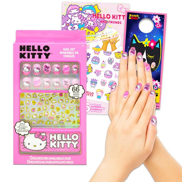 Hello Kitty Nail Art Stickers Set for Girls - Bundle with Hello Kitty Stick On Nails Plus Tattoos, More for Hello Kitty Party Supplies | Hello Kitty Press On Nails for Kids