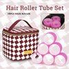 AOYUNHUI Hair Curlers Rollers 18Pcs,Self Grip Hair Roller 3 Sizes in 1 Set with Hair Roller Clips,Comb and Cosmetic Bag-Rose Red