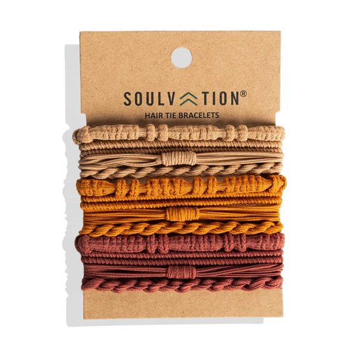 Soulvation Boho Hair Tie Bracelets for Women, Elastic, Hair Bands for Ponytails, Thin Hair, Black, Good Hair ElasticDual Use Bracelet AND Hair Tie, Prevents Hair Breakage (Sahara)