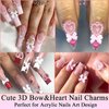 RODAKY Bow Nail Charms 1000PCS Pink&White 3D Bow Nail Charms Multi Shape Nail Decoration Flatback Pearl Beads Flower Charms Nail Accessories with Tweezer Pickup Pencil