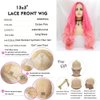 Yinuozhogntian Long Wave Pastel Pink Ombre Synthetic Lace Front Wigs for Women Bright Red Pink Wig Natural Wave Glueless Heat Resistant Fiber Drag Queen Wigs