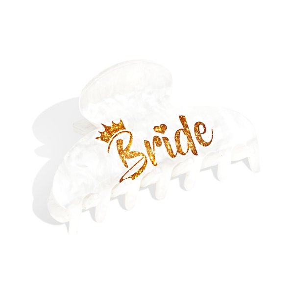 BAHABY Bride Hair Claw Clips, White Acrylic Hair Clip Banana Barrettes Bride Claw Clips for Thin Hair Bachelorette Party Decorations Bridal Shower Wedding Gifts for Women