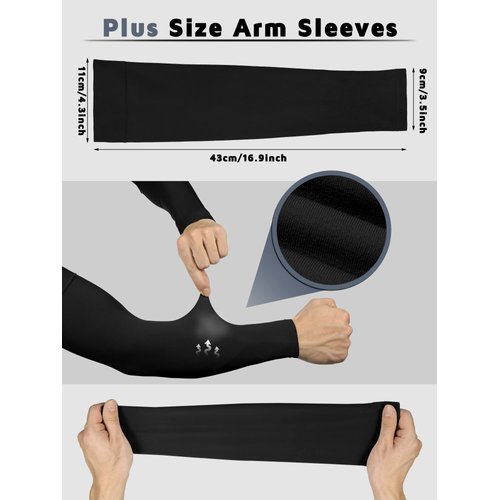 Foaincore 4 Pairs Plus Size Cooling Arm Sleeves Sun Sleeves Men Women UV Sun Protection Sleeves Oversized Compression Sleeves(Black, White, Gray, Royal Blue)