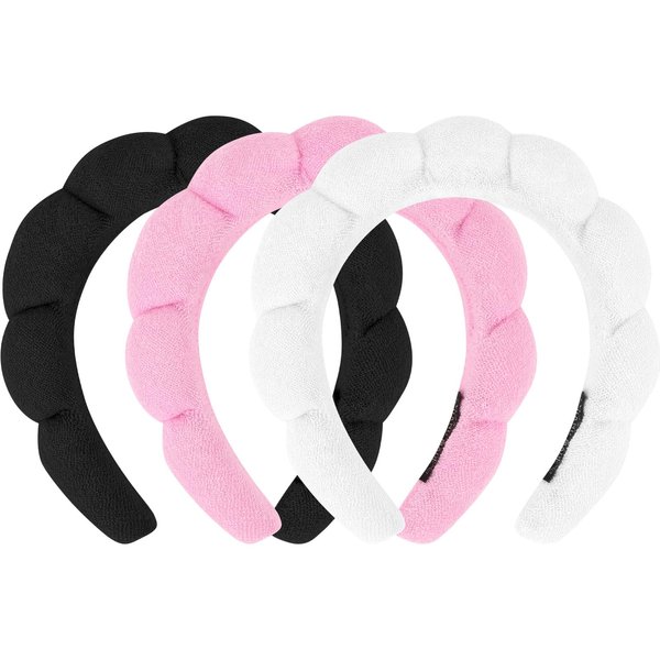 ACO-UINT 3 Pack Spa Headbands for Washing Face, Skincare Headbands Makeup Headband Sponge Face Wash Headband, Terry Cloth Headbands Puffy Hair Band for Washing Face