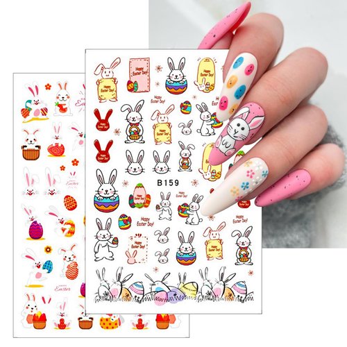 8 Sheets Easter Nail Art Stickers Cute Bunny Eggs Chick Flower Nail Decals 3D Self-Adhesive Easter Egg Rabbit Chicken Nail Design Stickers Nail Decoration for Women DIY Manicure Supplies Accessories