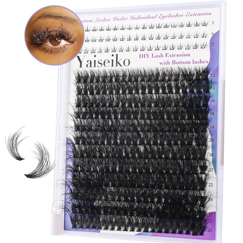 Fluffy Lash Clusters with Bottom Lashes 12-25mm Thick Cluster Eyelash Extensions 294Pcs Wispy Individual Lashes with Lower Eyelash Clusters 100D Plant Fibres Lashes Clusters DIY at Home, by Yaiseiko