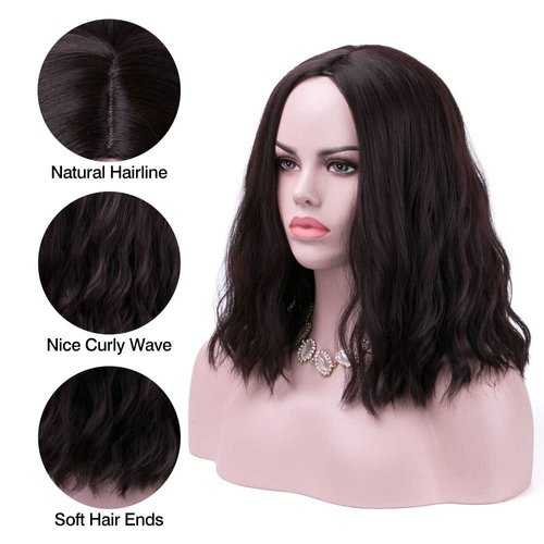 Rosa Star Dark Brown Short Wavy Wig, Short Wavy Brown Bob Wigs for Women,Natural Looking Short Bob Wavy Wig with Bangs (Brown).