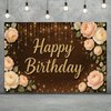 Starlit Patio Happy Birthday Backdrop 71 X 43 Inch Rustic Dark Wood Floral Banner with Gold Glitter Lettering Cream Rose and Lights for Women Birthday Party Decorations Indoor Outdoor Use