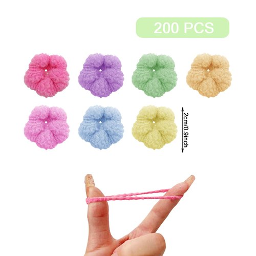 200 PCS Girl's Flower Hair Elastic Bands, Multicolor Mini Hair Bands Seamless Ponytail Holder Tiny Rubber Bands Hair Bobbles Toddler Hair Accessories for Girls