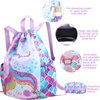 RHCPFOVR Drawstring Backpack for Kids - Mermaid Bags for Girls Mini Gym Dance Beach Swim Travel Bag With Two Water Bottle Holder