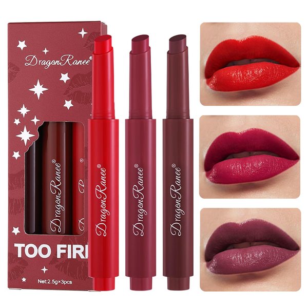 Upgrade Press Lipstick Set,3 Colors Natural Velvet Long Lasting Waterproof Crayon Lip Tint,24 Hour Moisture Smooth Lip Gloss for Women Makeup,Vivid Color (Set D)