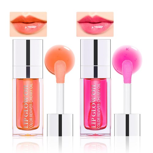 Hulyfw 2 Colors Hydrating Lip Glow Oil Plumper Gloss Moisturizing Lip Tint,Transparent Lip Oil Glossy Lip Gloss Non-sticky,Long Lasting Nourishing Care Awakening Lip Makeup (01#+07#)