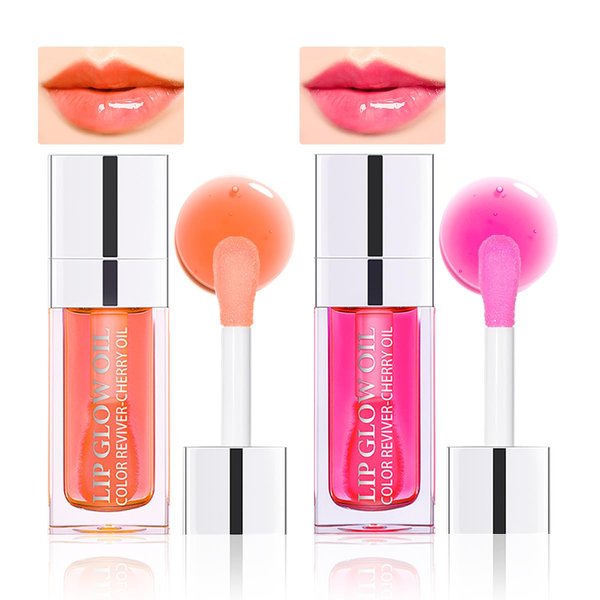 Hulyfw 2 Colors Hydrating Lip Glow Oil Plumper Gloss Moisturizing Lip Tint,Transparent Lip Oil Glossy Lip Gloss Non-sticky,Long Lasting Nourishing Care Awakening Lip Makeup (01#+07#)