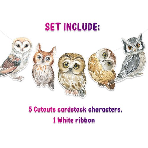 Owl Woodland Animals Birthday Banner Forest Animals Party Supplies Baby Shower | Birthday Decorations for Owls Watercolor Animals