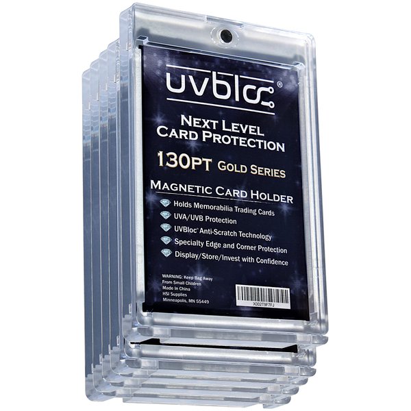 UVBLOC 130pt One Touch Card Holders (5 Pack) Magnetic Baseball Card Sleeves for Trading Thick Jersey Patch Cards Hard Case Protectors Sports Football Hockey Basketball Soccer Pokemon