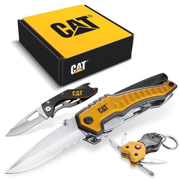 Cat 3 Piece 9-in-1 Multi-Tool, Knife, and Multi-Tool Key Chain Gift Box Set - 240125